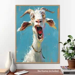 Room Decor Whimsical Goat  Frameless Canvas Art Print, Vivid Animal Sheep Oil Painting Style Wall Decor, Waterproof Canvas Wall Art, 11.8-15.75 inch, for Living Room, Bedroom, Dining, Home Office, Kitchen, Bar, Gift