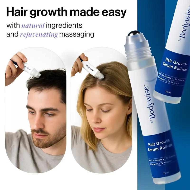 2x Be Bodywise Advanced Hair Growth Roll-On Serum 25ml with 3% Rosemary 2% Aminexil 3% Redensyl 2% Anagain Paraben & Sulphate Free Non-Oily Mess-Free