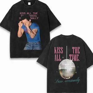 Harry Styles Kiss All The Time Washed T-Shirt – Y2K Vintage Pop Music Harries Fan Graphic Tee G6N Z3U
