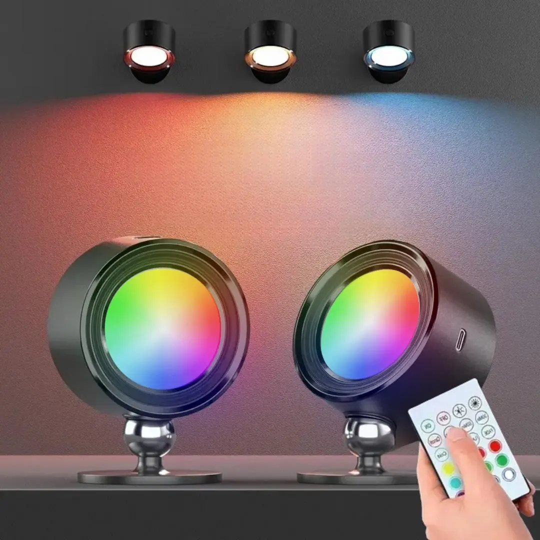 Dimmable LED Decorative Wall Light, LED Wall Lamp, 360° Rotatable Angle Adjustment Wall Light with Remote Control & Touch Control, Rechargeable Wall Light for Bedroom, Corridor, Cabinet, Living Room, Adjustable Rgb Lighting