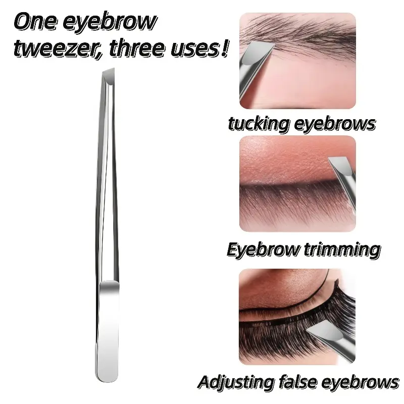 High Quality Smooth Compact Durable Stainless Steel Slant Tip Eyebrow Tweezers, Precision Hair Removal Tweezer for Eyebrow, Beard, Facial Hair Plucking, Professional Beauty Grooming Tools for Men Women
