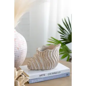 9x5.5x5.7" Sand and Cement Conch Shell Planter with Textured Beige Finish