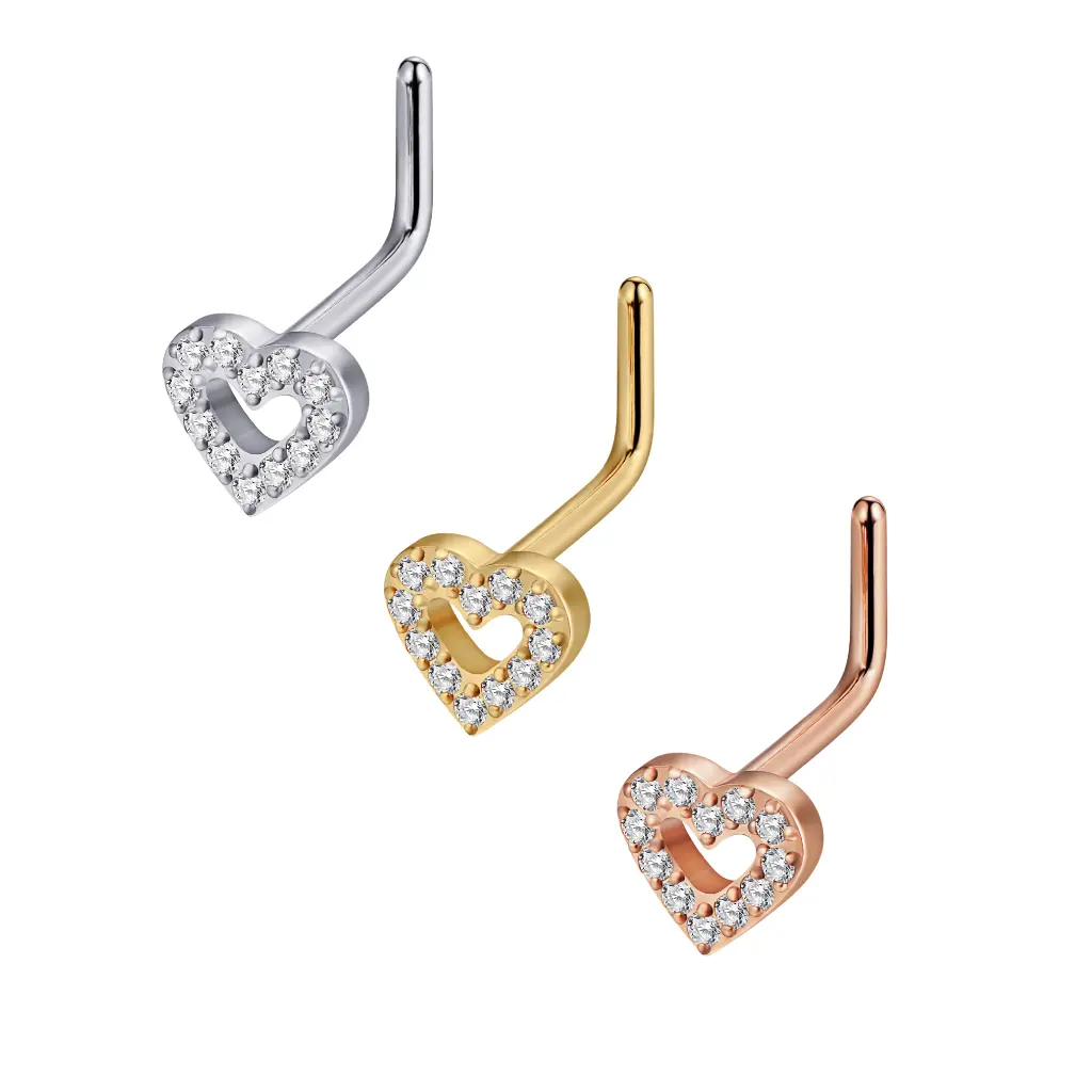 Titanium Heart Gem L-Bend Style Nose Ring | Beauty Mark Jewelry