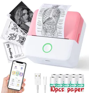 SLOK Thermal Mini Printer, Portable Inkless Bluetooth Sticker Maker with 10 Rolls Paper, Pink oserlo