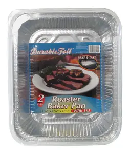 212 MAIN Disposable Sturdy Aluminium Cookware 9.25x11.75 in. Foil Roaster Pan with Lid - Silver, Pack of 12, Ideal for Baking & Transport