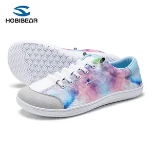 HOBIBEAR Ladies Sneakers - Barefoot Walking Shoes, Trending 0 Drop Wide Toe Anti-Skid Color-Accented Ultra-Light Flexible Lace-Up Simple Fit All-Season Casual Trainers, Pink-Purple Gradient Ombre Footwear