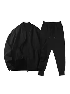 Men's Casual Sports Suit Set, Long Sleeve Jacket with Zipper, Pants with Pockets, Perfect for Outdoor Activities, Fall outfit