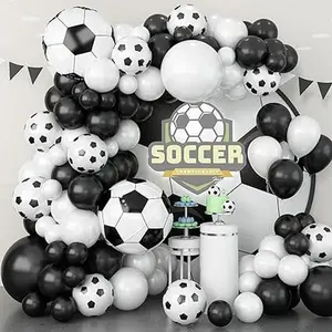 Soccer Balloon Garland Arch Kit, Black White Football Print Balloons with 4D Football balloons for Birthday Soccer Football Party. Metallic Retro Trophy