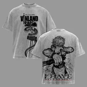 Vinland Saga Thorfinn "I Have No Enemies" Graphic Oversized Vintage Washed Tee | Heavyweight Cotton Anime Streetwear