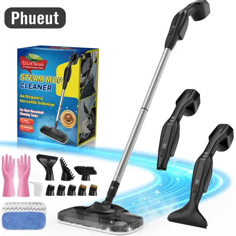 Phueut High-Power Heavy Duty Corded Multi Surface Steam Mop Cleaner - Compact, Handheld, Labor-Saving 250ml Mop Floor Cleaning Tool with 17 Accessories, 230°F Steam Power, Portable Home Cleaning Supplies (Hardwood, Grout)