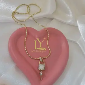 LaYaiBoutique #1075 Necklace with Padlock and Key 14k Gold Laminated HIGH QUALITY