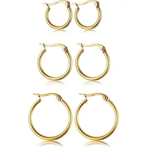 Cassieca  3 Pairs Stainless Steel Hoop Earrings Set for Women Mens Girls Small Hoop Earring, Lightweight Click-Top Hoops Piercing 10-20MM Daily