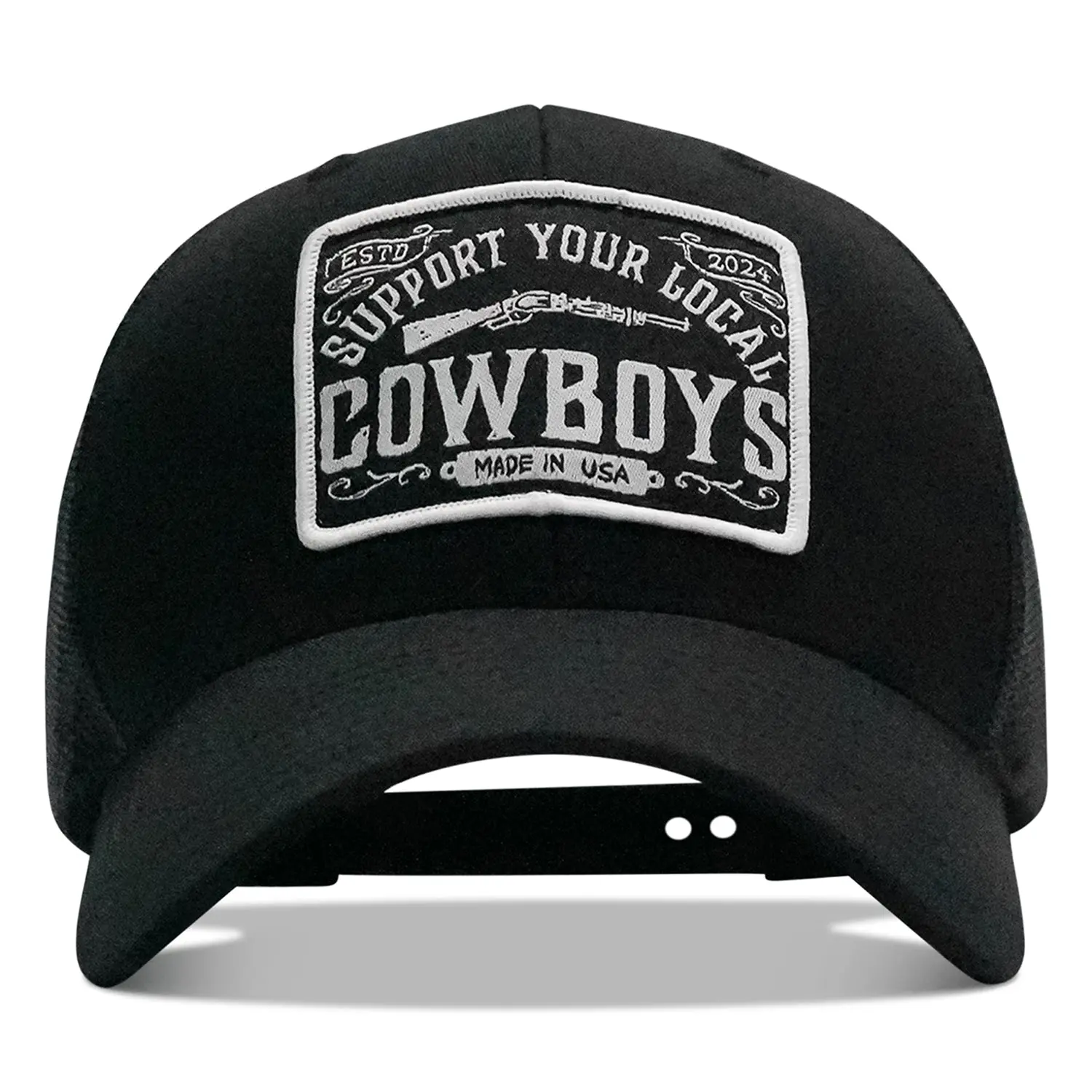 COMBAT IRON Custom Embroidered Baseball Cap - Adjustable Unisex Mid Profile Fit, Cotton Twill, Mesh-Cool Back, Local Cowboys Custom Patches, Everyday Fashion Accessory Hat