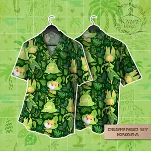 Sewaddle Evolution Hawaiian Shirt, Summer Aloha Shirt, Grass Anime Inspired Outfit, Video Game Cosplay, Island Style