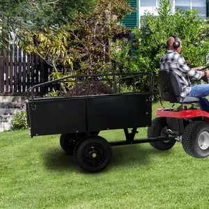 Heavy Duty ATV Trailer, Steel Tow Behind Dump Cart, 750 Lbs Garden Utility Carts with Removable Sides, 15 Cu.Ft. Utility Trailer for Lawn/Garden Mower, Tractor, ATV, UTV