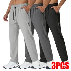 Men's 3 Pack Comfort Fit Quick Dry Pants, Elastic Drawstring Casual Pants for Gym, Running & Summer Adventures