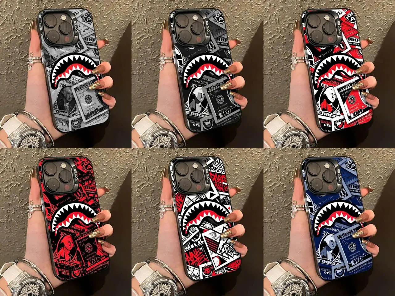 Flex Harder with This Shark Bite Just LeveledUp with This Shark & Money Case For IPhone17 16 15 14 13 12 11 PRO PLUS MAX AIR Four-corner Drop-proof Transparent Casual SoftSilicone patternfull protection case floralpattern Mobile Phone Case