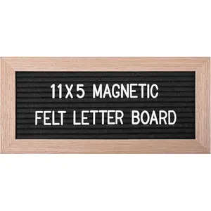 11x5Inch Small Magnetic Felt Letter Board with Changeable Letters and Numbers, Wood Frame Message Letter Sign Board for Announcement Notification (Black)