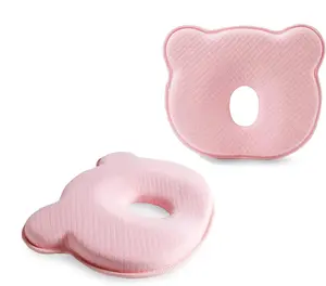 Infant Memory Foam Pillow, Flat Head Prevention Baby Pillow for Newborn Boys and Girls, Soft Breathable Support Cushion with Cute Bear Design