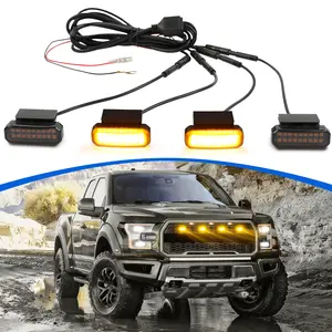 4PCS Universal Front Grille Light White Yellow Grill Lights Clip on Led Light with Wiring Harness And Fuse Grill Lights for Trucks Compatible with Ford Dodge Ram Toyota Tundra Tacoma