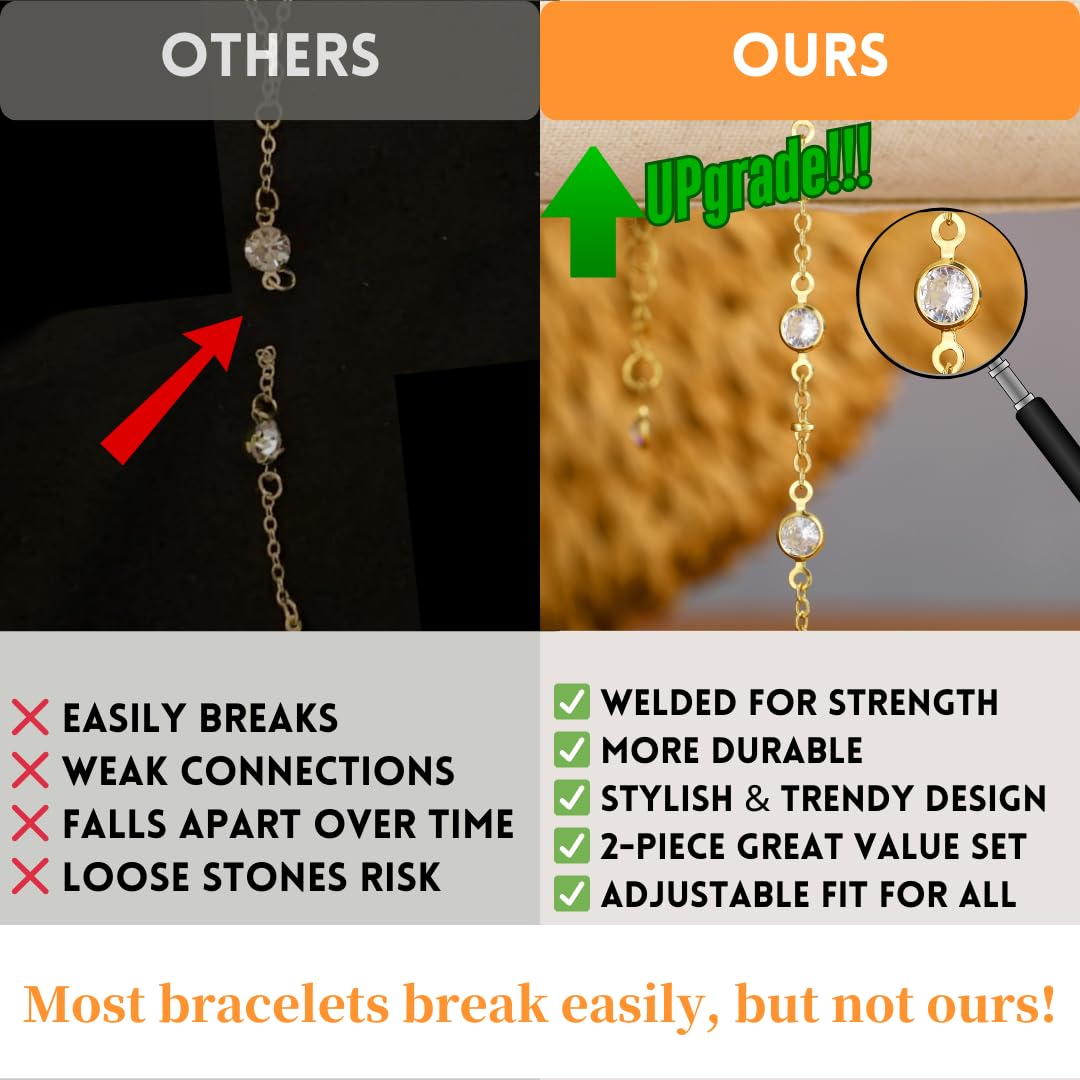 17KM 3Pcs Adjustable 14K Gold-Plated Stack Bracelets - Trendy Dainty Ring Hand Chain