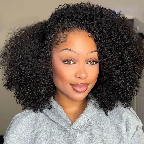 [3 In 1 Half Wig] OQ HAIR Kinky Curly Wear Go Half Wig 250% Density Seamless Flip Over Wig With Drawstring Invisible Hairline Glueless Human Hair Wigs Beginner Friendly Vacation Hair Blend Natural Hair Well #TikTokShopFallDealsForYou