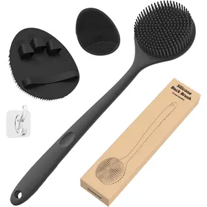 Scrubber (Thin Bristles) & Bath Glove &  Brush Set(3PCS), Super- & Lathering  Scrubber, Shower Brush,  Scrubber Combination, with a Free Hook.(Black)