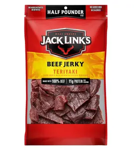 Jack Link's Teriyaki Beef Jerky Half Pounder - 8 oz Large Jerky Bag - Ready to Eat Real Meat Protein Snacks - 11g Protein per Serving - Made with 100% Real Beef