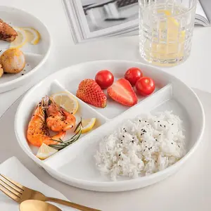 Unbreakable Divided Plates 5 count for  Adults, Compartment Plates, Lightweight  Dinnerware Portion Control(5Pack-White, 9IN)