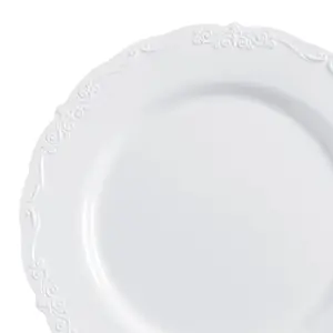 10" Bulk 120 Ct. Vintage White Scalloped Plastic Dinner Plates