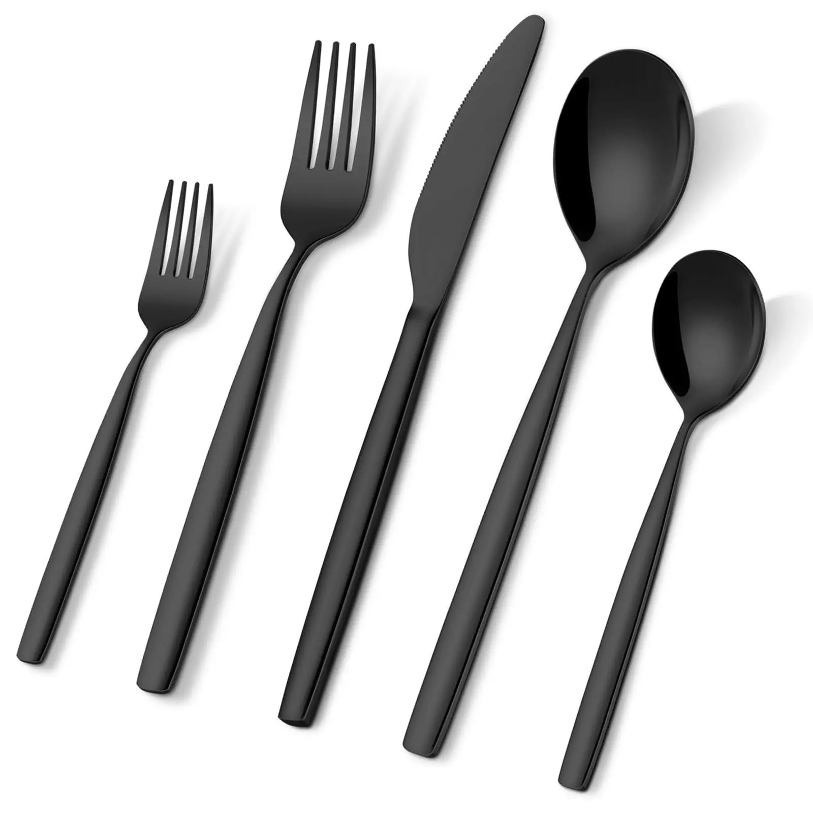 Thick Matte Black Stainless Steel Flatware Set - 30-Piece for 6 People, Dishwasher Safe, Mirror Polished, Durable Home Tableware