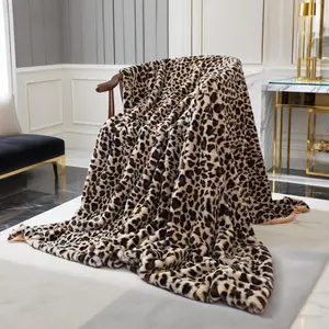 Velboa Super Soft Leopard Blanket Double Layer Bedding Thick Sofa Cover Furry Fuzzy Fax  Throw Blanket (Khaki,51 x 63 Inch)
