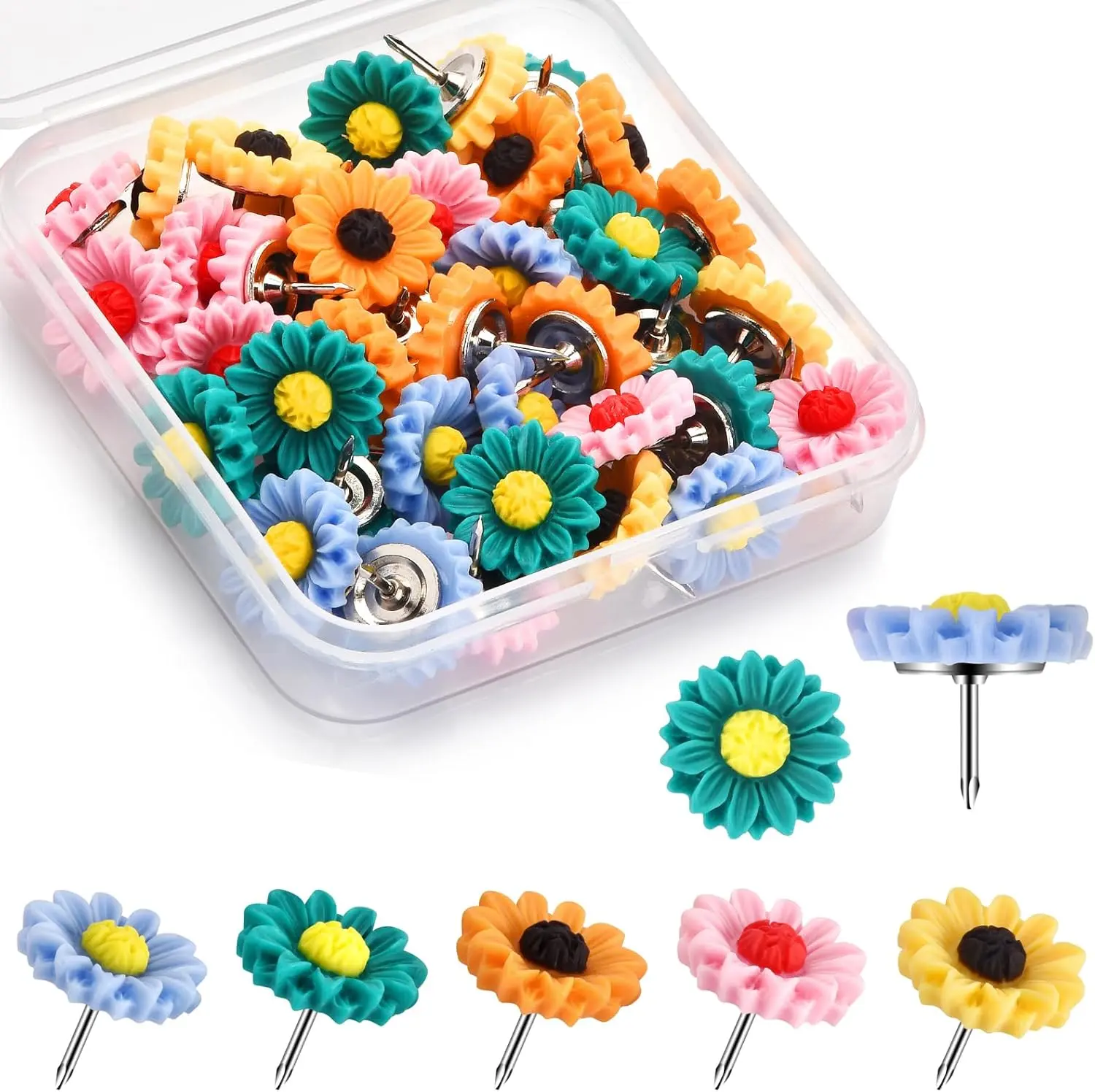 40 count Push Pins, Thumb Tacks for Bulletin Board, Flower Decorative Pins and Tacks, Cork Board Thumbtacks, Cute Thumbtack for Office Decorative