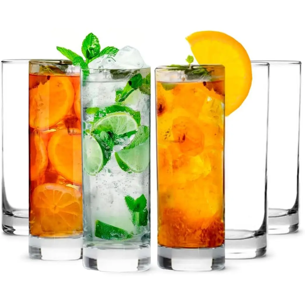 Premium Highball Glass Set - Elegant Tom Collins Glasses Set of 6-12oz Tall Drinking Water Glasses - Bar Glassware for Mojito, Whiskey, Cocktail