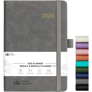 2026 Planner - Planner 2026, 2026 Weekly Monthly Planner, Jan.2026 - Dec.2026, 5.7'' x 8.4'', Thick Paper, Leather Cover, Pen Holder,  Pocket, Bookmarks,  Daily Organizer - Brown - Grey