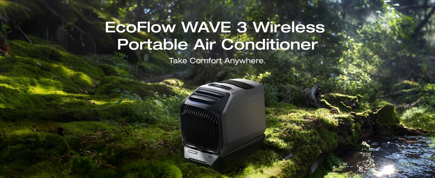 EF ECOFLOW WAVE 3 Portable Air Conditioner, 1800W/6100 BTU Cooling and 2000W/6800 BTU Heating, 1000W Fast Charging in 75 mins, 8H Wireless Running, APP Control, for camping, RVs