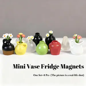 Cute Mini Vase Fridge Magnets, 8-Piece Set – Nordic-Chinese Fusion Design, DIY Creative Home Decor, Shatterproof Resin, Great Gift for Girlfriend, Best Friend, Mom (Kitchen, Office, Room)