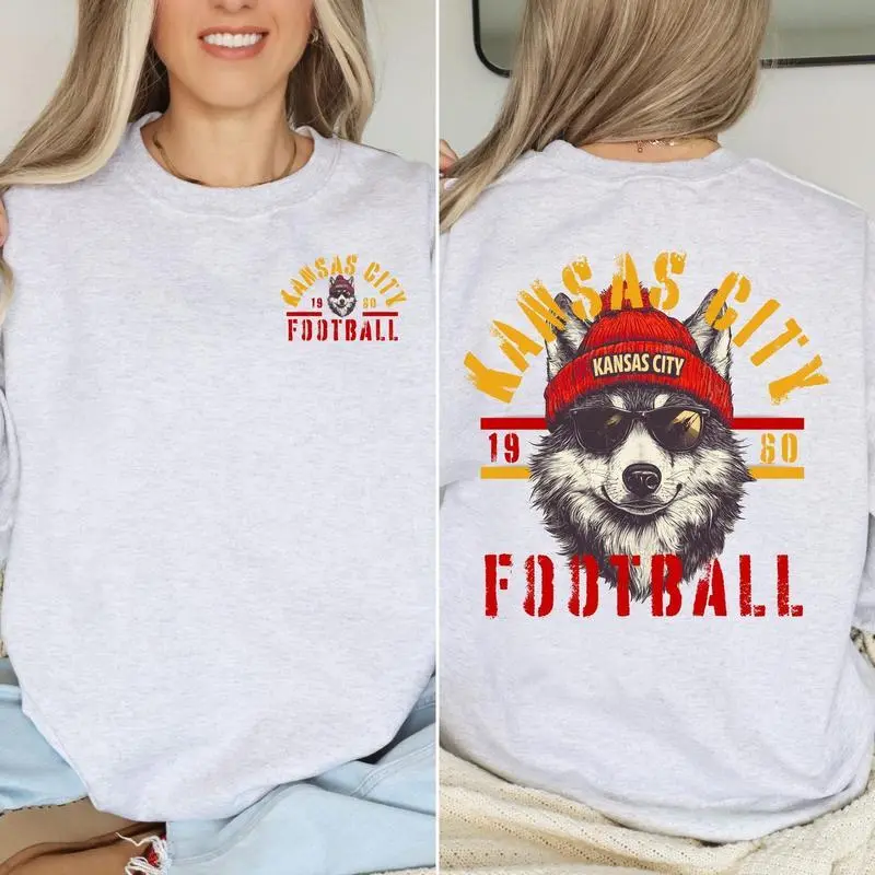 Double Sided Sweatshirt, Sport Animal Spirit Themed Football Pullover, Game Day Apparel, Sport Crewneck Gift