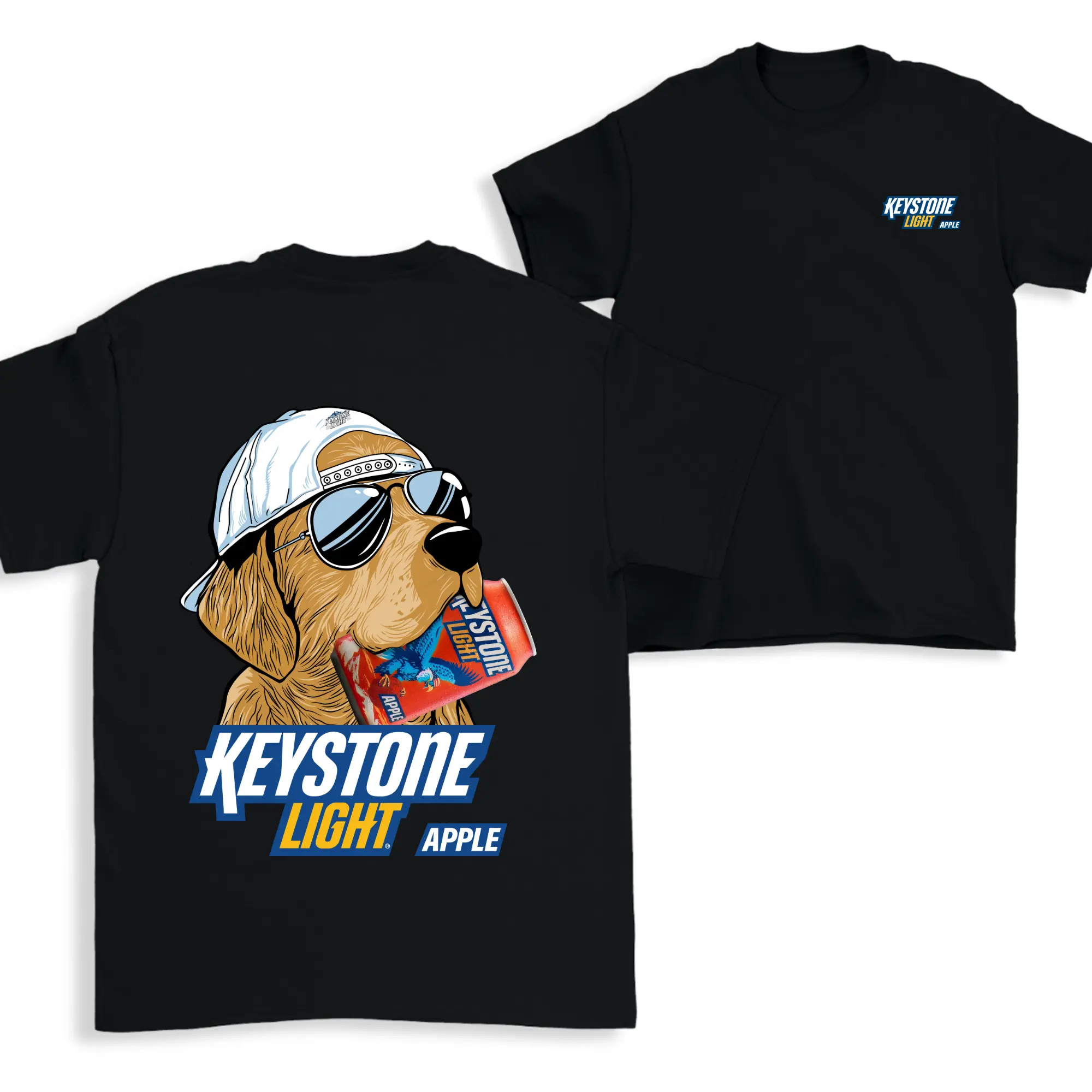 Funny dog ​​and Keystone Apple beer print t-shirt – Humorous July 4th Independence Day t-shirt for beer and dog lovers, everyday street style, men's t-shirt, men's gift, men's and women's fashion