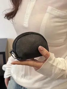 Leather Coin Purse, Portable Zipper Design, Daily Use Mini Keychain Bag, Versatile Shell Durable Fashion Wallet, All-Season Plain Style