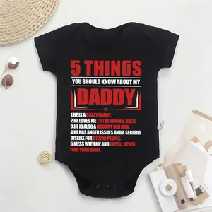 Lightweight Design, Baby Boy's "5 Things You Should Know about My Daddy" Cotton Onesie - Soft, Comfortable Short-Sleeve Bodysuit for Newborns & Toddlers, Black with Bold Red & White Letter Print, Perfect for Outdoor