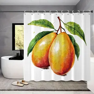 Mango Vector Illustration Shower Curtain, Waterproof Polyester, Easy to Clean, Durable, with 12 Hooks, Ideal for Bathroom Decor