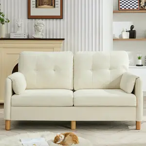 65" Chenille Loveseat Sofa, Modern 2-Seater Love Seat Couch with Armrest Pillows, Storage Pockets, Easy Assembly, Upholstered Tufted Loveseat Sofa Couches For Living Room Bedroom