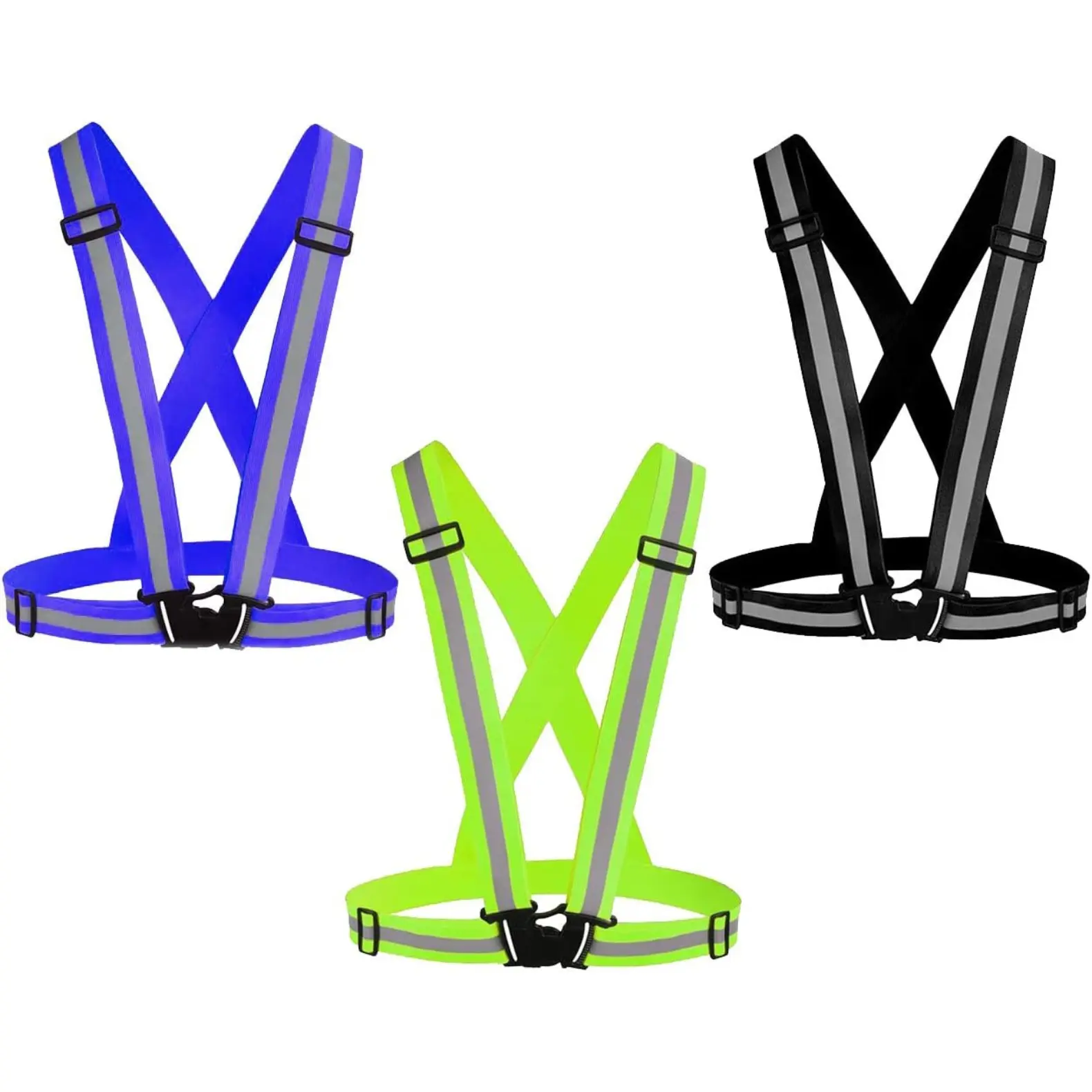 3 Pack Unisex Reflective Safety Vest, Lightweight Adjustable Nylon Gear with Buckles for Running, Biking, and Fitness, Reflective Strips, Breathable, Comfortable, Outdoor Safety, Flexible, Commuting