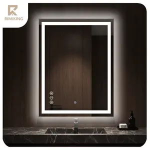 RIMIKING LED Bathroom Mirror with Anti-Fog, Dimmable Touch Light, 3 Color Modes, Memory Function, Tempered Glass,Anti-Fog Feature,MI-ZJLED