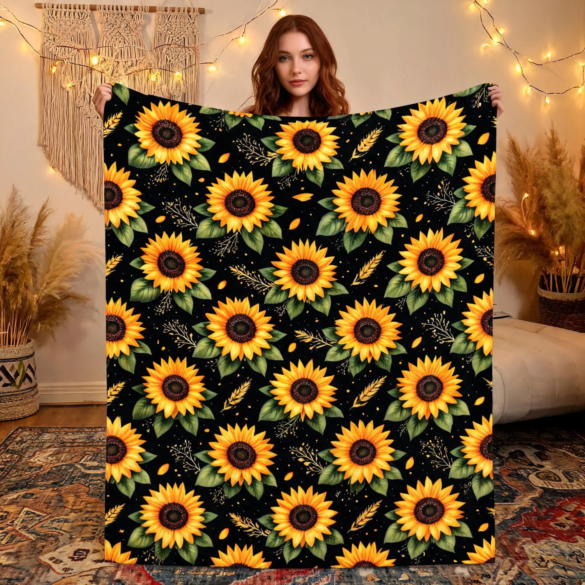 Sunflower Blanket Cozy Soft Throw Blanket for Couch Bedroom Decor Warm Floral Blanket Gift for Women