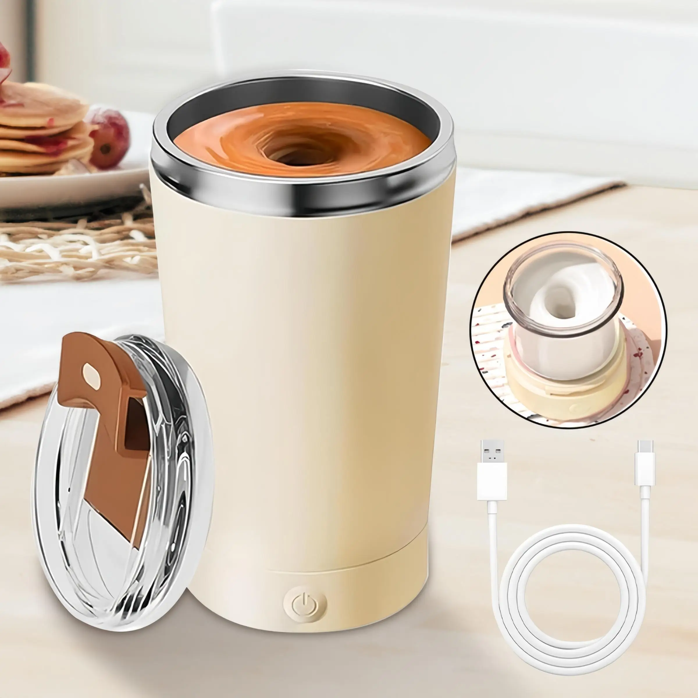 Electric Self-stirring Cup, 1 Count Automatic Stirring Coffee Cup, Portable Detachable Base Coffee Mixer Cup, Suitable for Coffee, Hot Chocolate, Matc