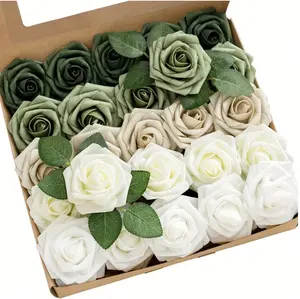 AUSOGO Fake Flowers Box Faux Artificial Greenery Stems Foam Roses Gardenia Silk Eucalyptus Fabric Flower for Centerpieces Bouquet Wedding Vase Decorations Dusty Rose Pink Grand Combo home party wedding anniversary holiday flowers