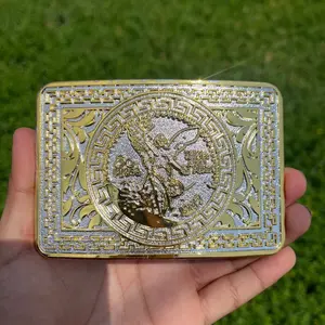 San Miguel Arcangel 50 Pesos Gold Silver Western Belt Buckle Mexican Style