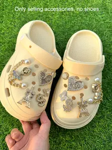14pcs Girls' Chain Tower Flower Shoe Charms, Suitable for Garden Shoes Sandals and More Accessories, Holiday Gift, Sparkling Shoe Charms